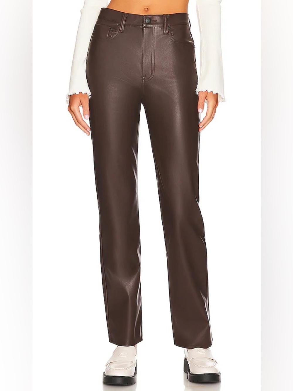 Pistola Brown Faux Leather Straight Leg Pants